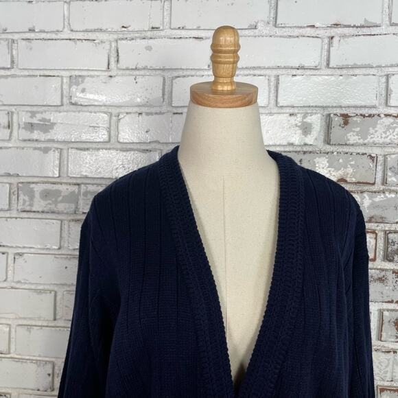 80s Carriage Court Navy Blue & Gold V-neck Button Down Preppy Sweater L - Picture 9 of 11